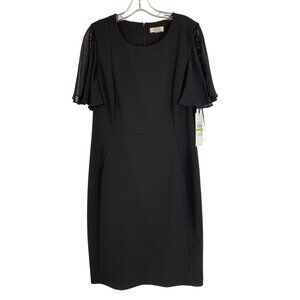 Calvin Klein Black Dress Sheer Flutter Sleeves Size 14 NWT $134 REE10681 Sheath